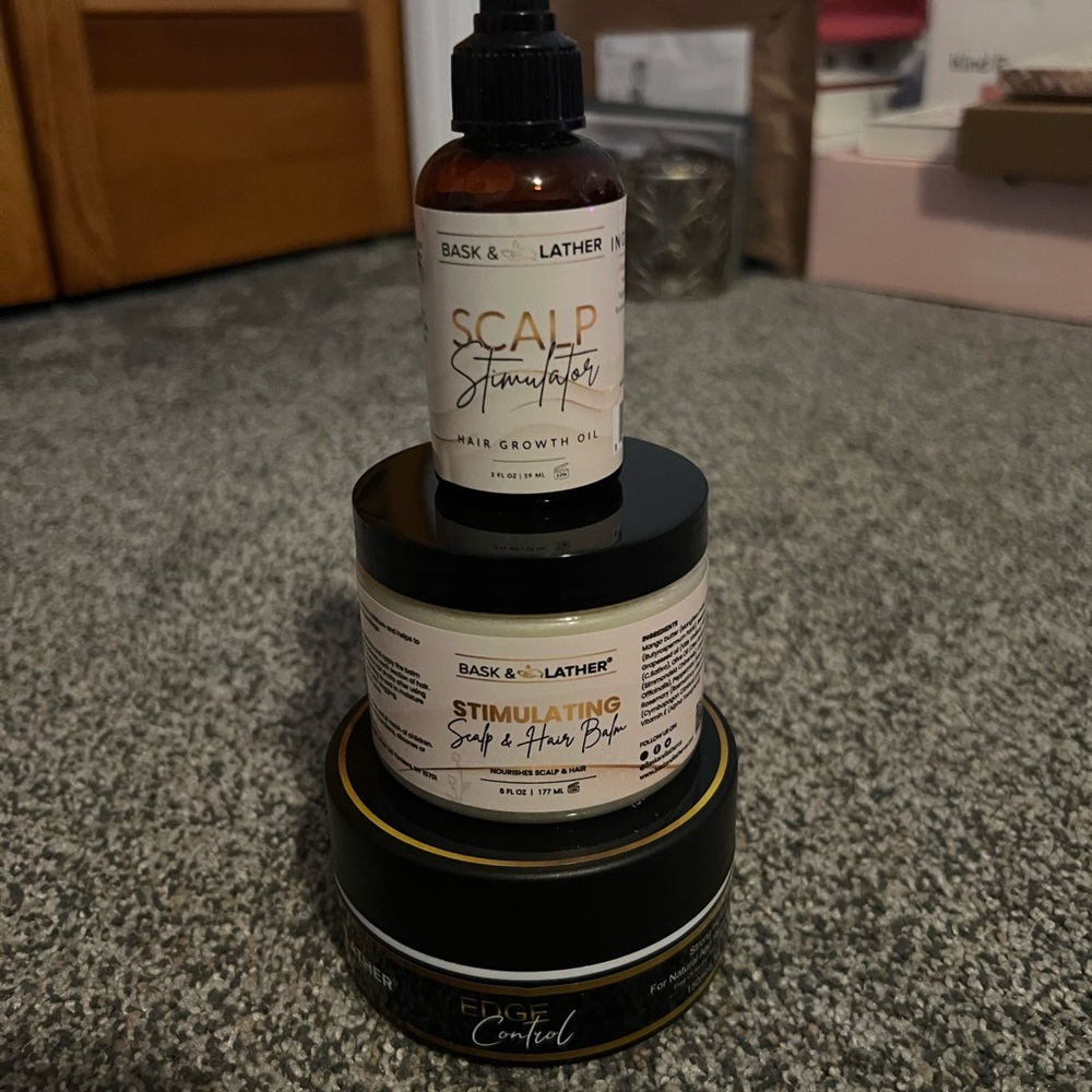 Bask & Lather 3 Piece Set - Hair Growth Oil, Scalp & Hair Balm and Edge Control
